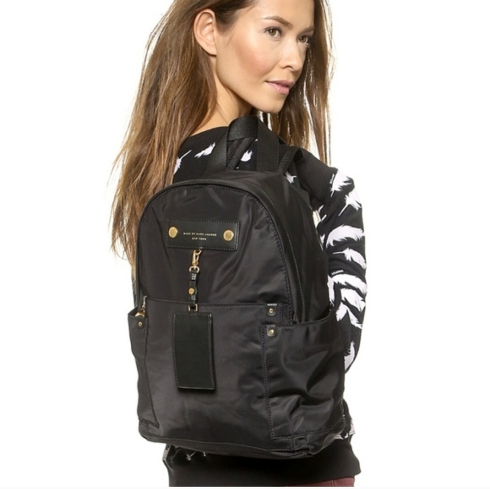 Marc Jacobs Black Backpack with Gold Details